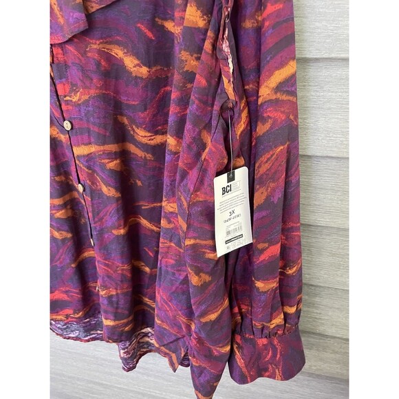 NWT Terra & Sky Size 3X Long Sleeve Woven Ruffle Button Up Blouse Purple 24.8001 - Picture 3 of 8